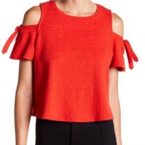 Madewell Women's Cold Shoulder Skylark Cotton Blend Red Swing Top Size L